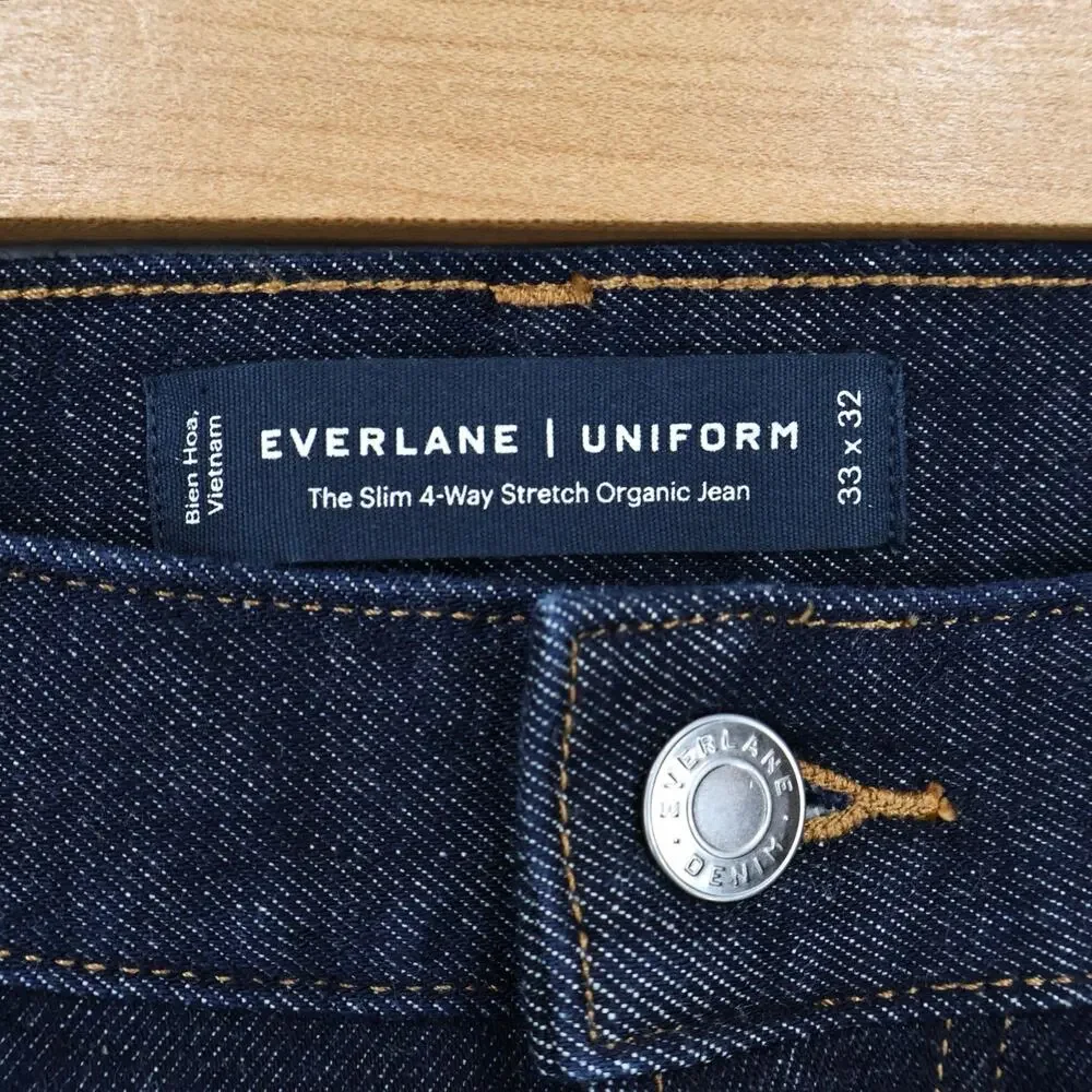 NWT Everlane Men's The Slim 4-Way Stretch Organic Jean Uniform Dark Indigo 33x32